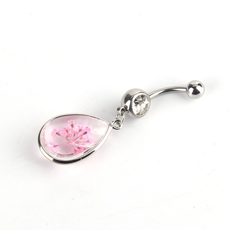 Glass Drops of Water Flower Stainless Steel Belly Button Rings