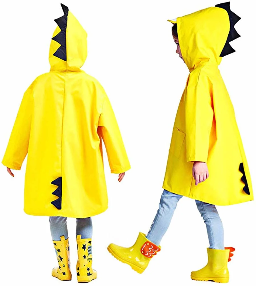 Kids Rain Coat, 3D Cartoon Dinosaur Children Toddler Rainwear Jacket Poncho for Boy Girl