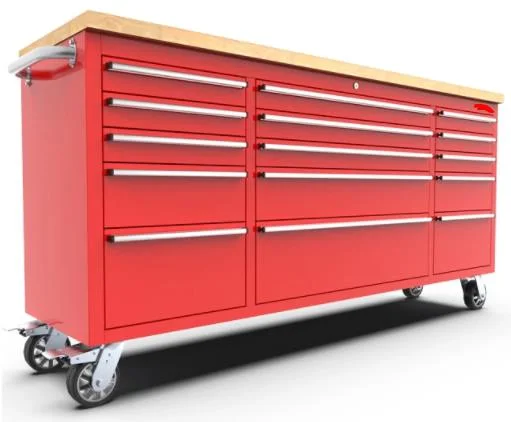 Junmao Us General Metal Workbench 72 Inch 15-Drawer Tool Cabinet with Wheel