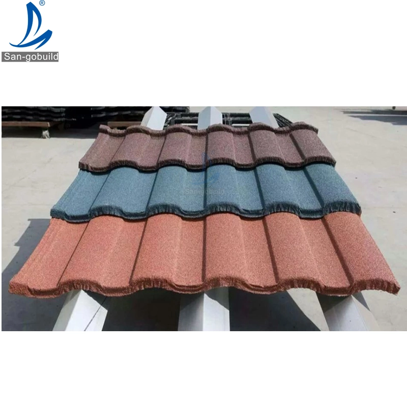 India Stone Chips Coated Metal Roof Panel 50 Years Top Quality Sangobuild Roofing 0.4 mm Clay Roof Tile Profile