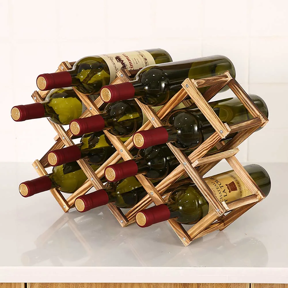 Armazenamento adega dobrável suporte de suporte de garrafas empilhável Display prateleira madeira Rack de vinho