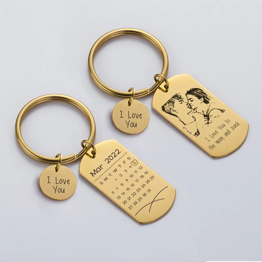 Custom Calendar Dog Tag with Disc Keychain Engraved Name Souvenir