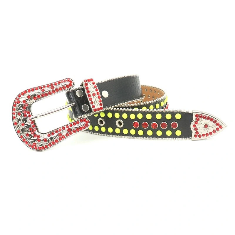 New Gothic Punk Style Bling Bling Rhinestone Belt Diamond and Spike Studded Crocodile Leather Belt Cool Accessory