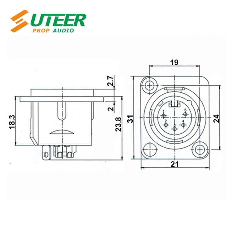 5-Pin Male XLR Receptacle Panel Mounting Chassis Connector