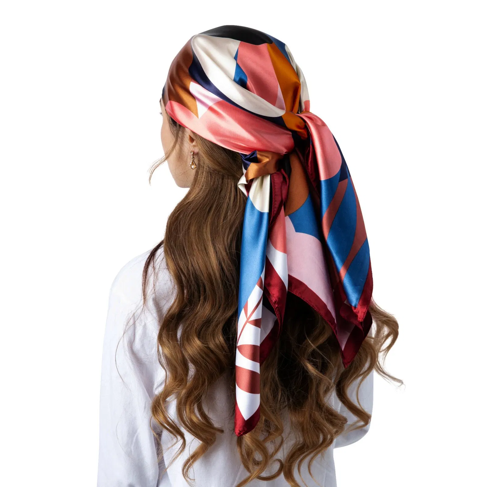 Women&prime; S Lightweight Floral Square Satin Scarf for Hair Wrapping