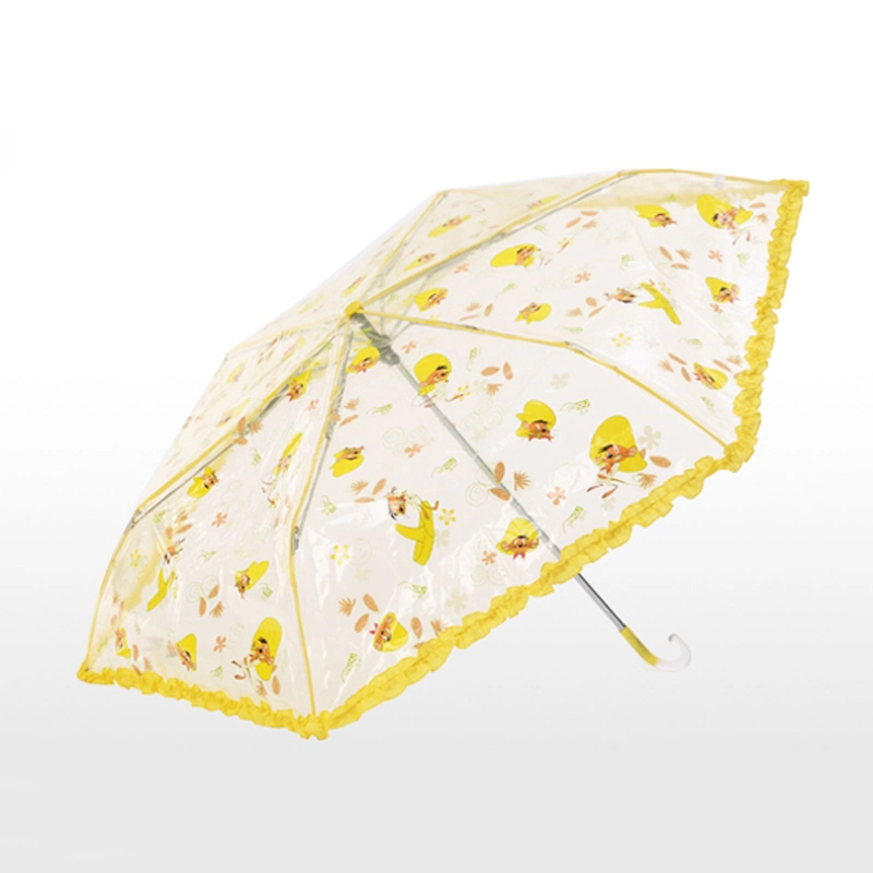 صندوق كرتونة متنقل صغير الحجم شفاف/شفاف حافة/Lace 3 طي مظلة المطر للأطفال