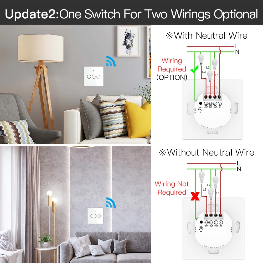 Zigbee 3.0 Tuya Smartlife APP-intelligente Noten-Wand-Schalter-helle Schalter-UnterstützungsGoogle HauptAlexa Großbritannien EU-Standard