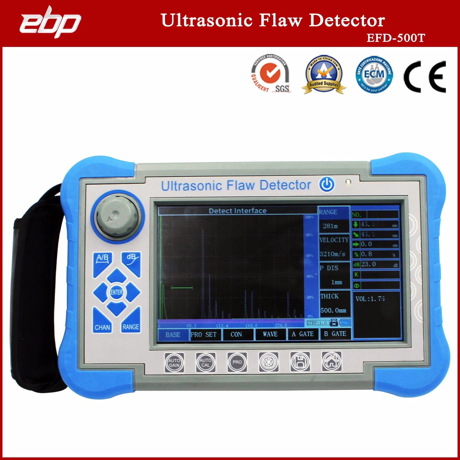 Universal Ultrasonic Flaw Detector Weld NDT Test Equipment with LED Backlight Bright