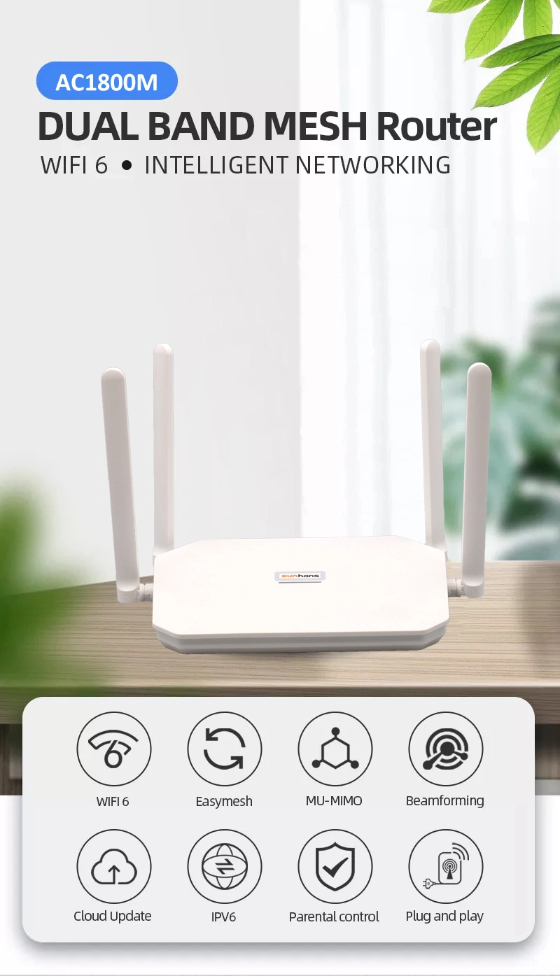 AC1800 toda la red WiFi doméstica Sistema de malla de doble banda WiFi router Gateway6 son compatibles con 802.11ax