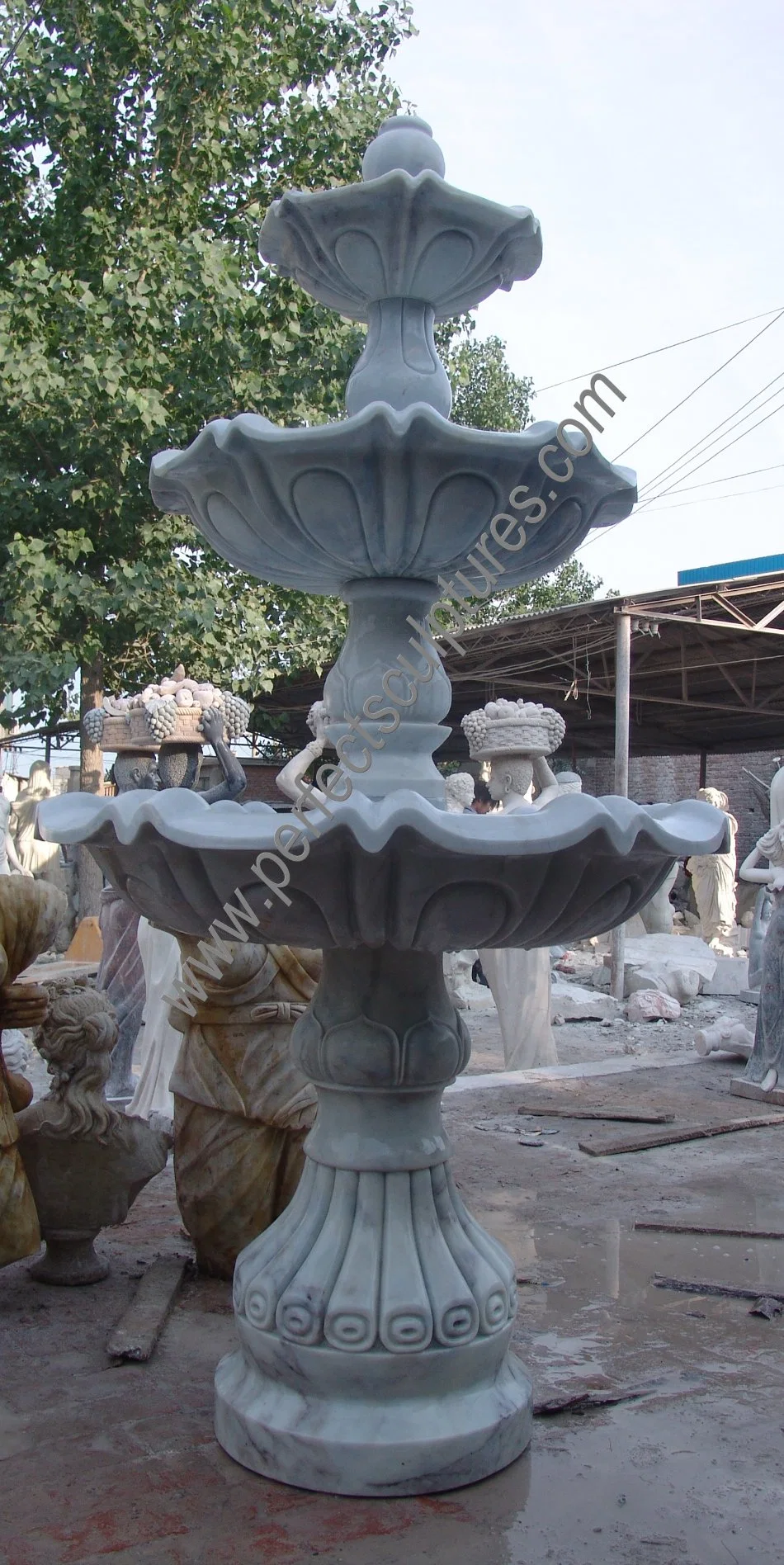 Antique 3 Three Tier White Stone Marble Water Fountain for Garden (SY-F005)