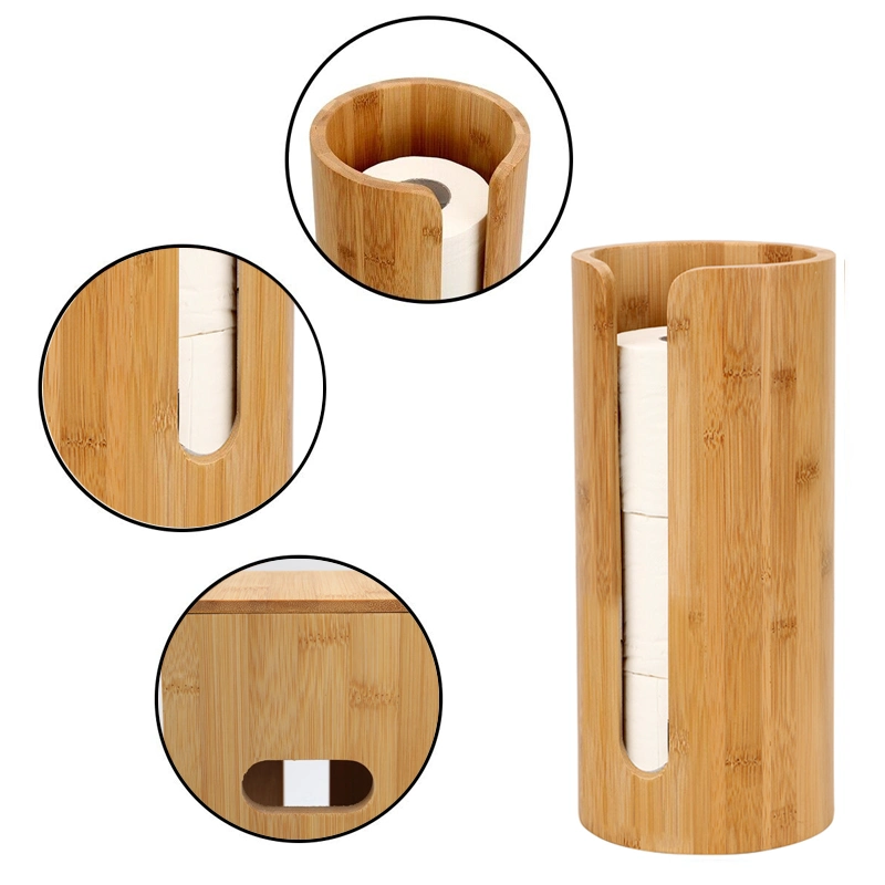 Support de rangement pour rouleau de papier toilette en bambou moderne en gros avec boîte en bambou et étagère avec couvercle.