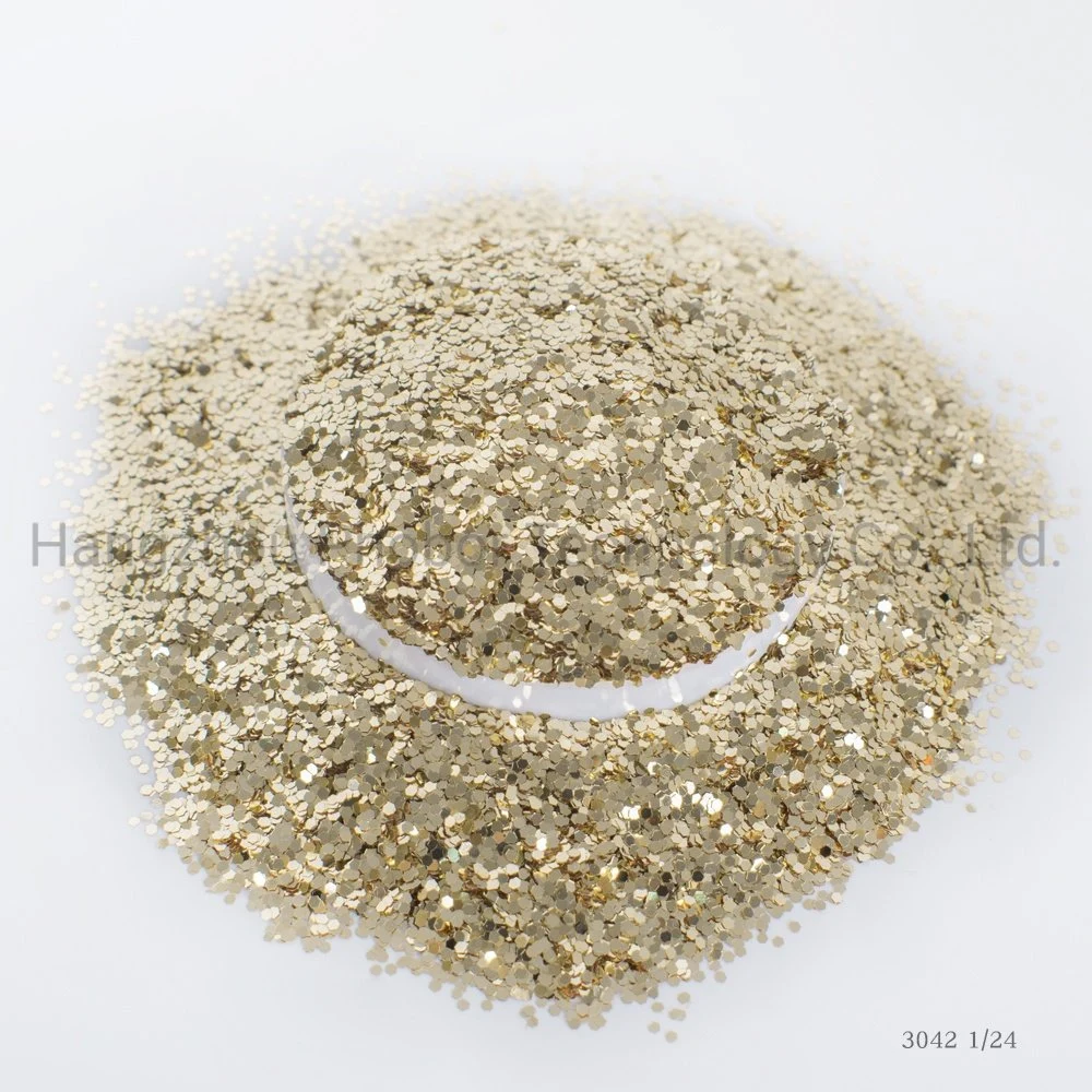 G3040 Hot Selling Bulk Hexagonal poliéster glitter Gold em pó Natal Papel de parede decoração papel fornece brilho