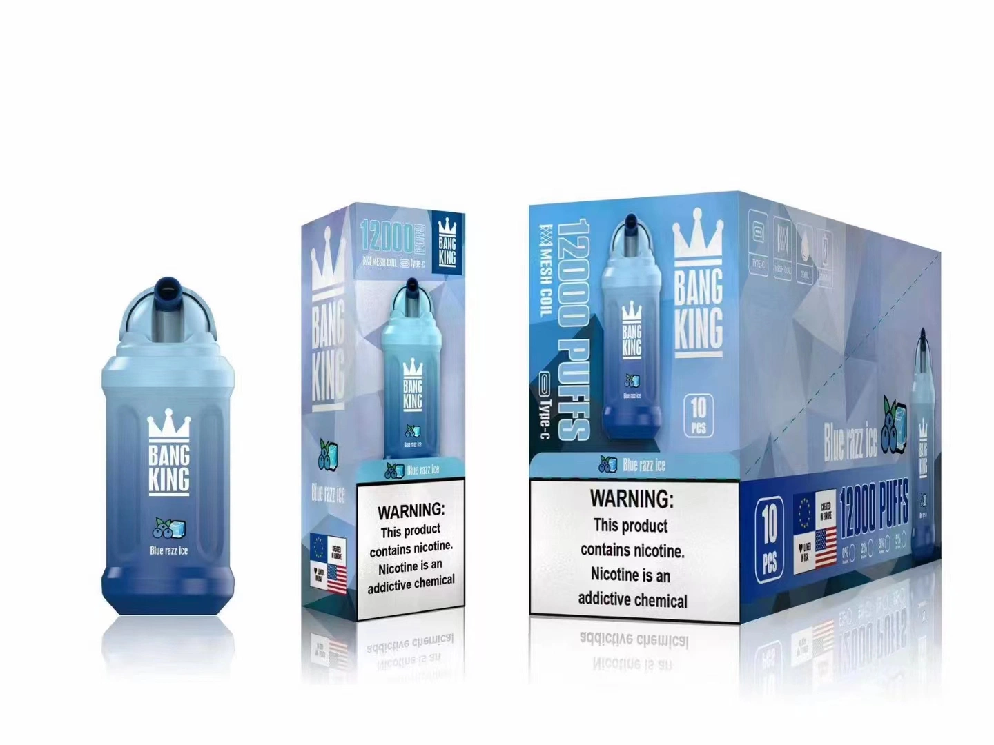 Bulk-Buy 12000 Puffs Electronic Cigarette Disposable/Chargeable Bang King Vape Kit with 10 Best Tastes Rechargeable 650mAh Battery