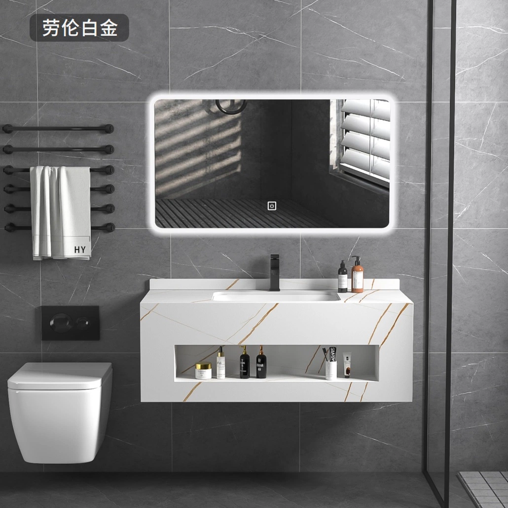 Wall Mounted Bathroom Cabinet Rock Plate Waterproof Bathroom Vanity with LED Mirror