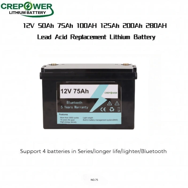 Stockage solaire rechargeable au lithium commercial 12,8 V 50 ah 75 ah 150 ah Batterie