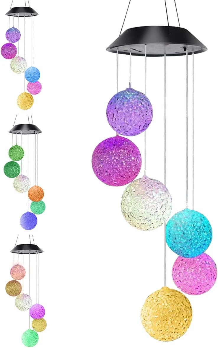 Alitamei Color Changing Crystal Ball LED Light Solar Powered Wind Chime Waterproof Hanging Solar Mobile Lamp for Patio Yard Garden Home Decoration