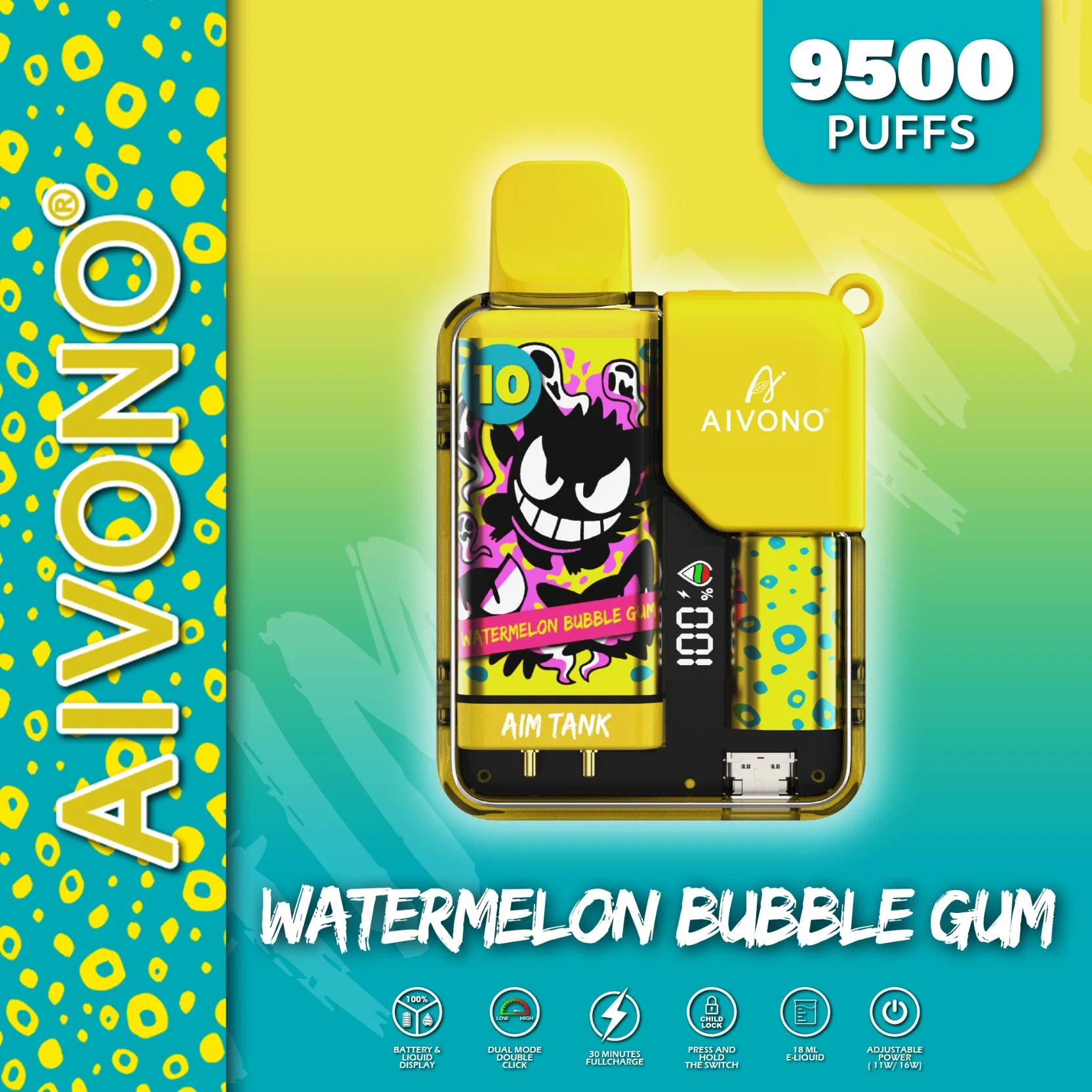 Aivono AIM Tank con una pantalla para mostrar la cantidad De Electricidad y Petróleo 2023 Nueva llegada 9500 Puffs 15 Sabores VAPE desechable Whoelsale