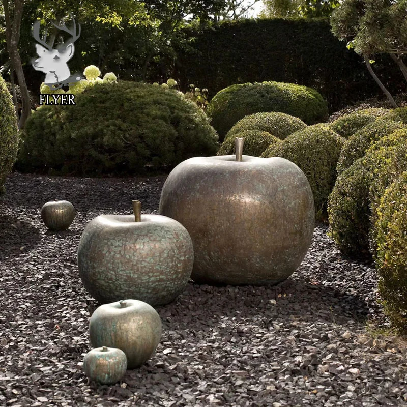 Decoración de jardín al aire libre hecho personalizado manzana roja de resina de gran tamaño de la Estatua de Fibra de Vidrio de Color Verde Manzana Escultura