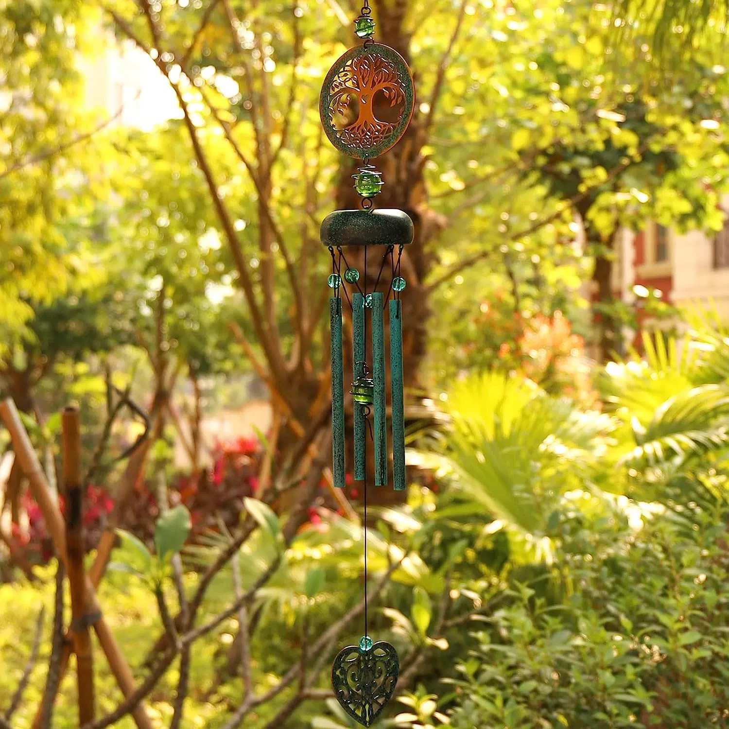 Tree of Life Metal Wind Chime Home Decoration - Deep Tone Wind-Bell Outdoor Garden Art Decor Retro Asphalt Unique Love Heart Wind Noisemakers Memorial Gifts,