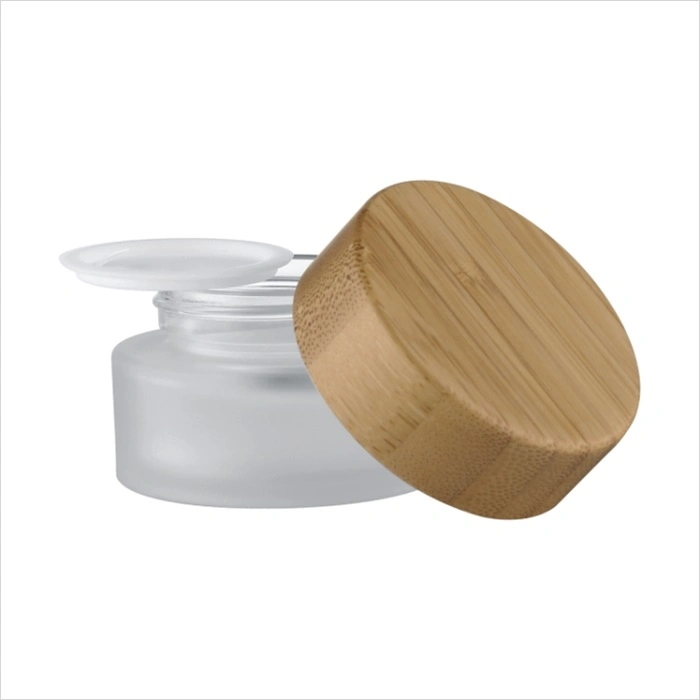 50ml/1.7oz Frosted Glass Cosmetic Cream Jar Bottle Refillable Glass Face Cream Pot with Bamboo Lids