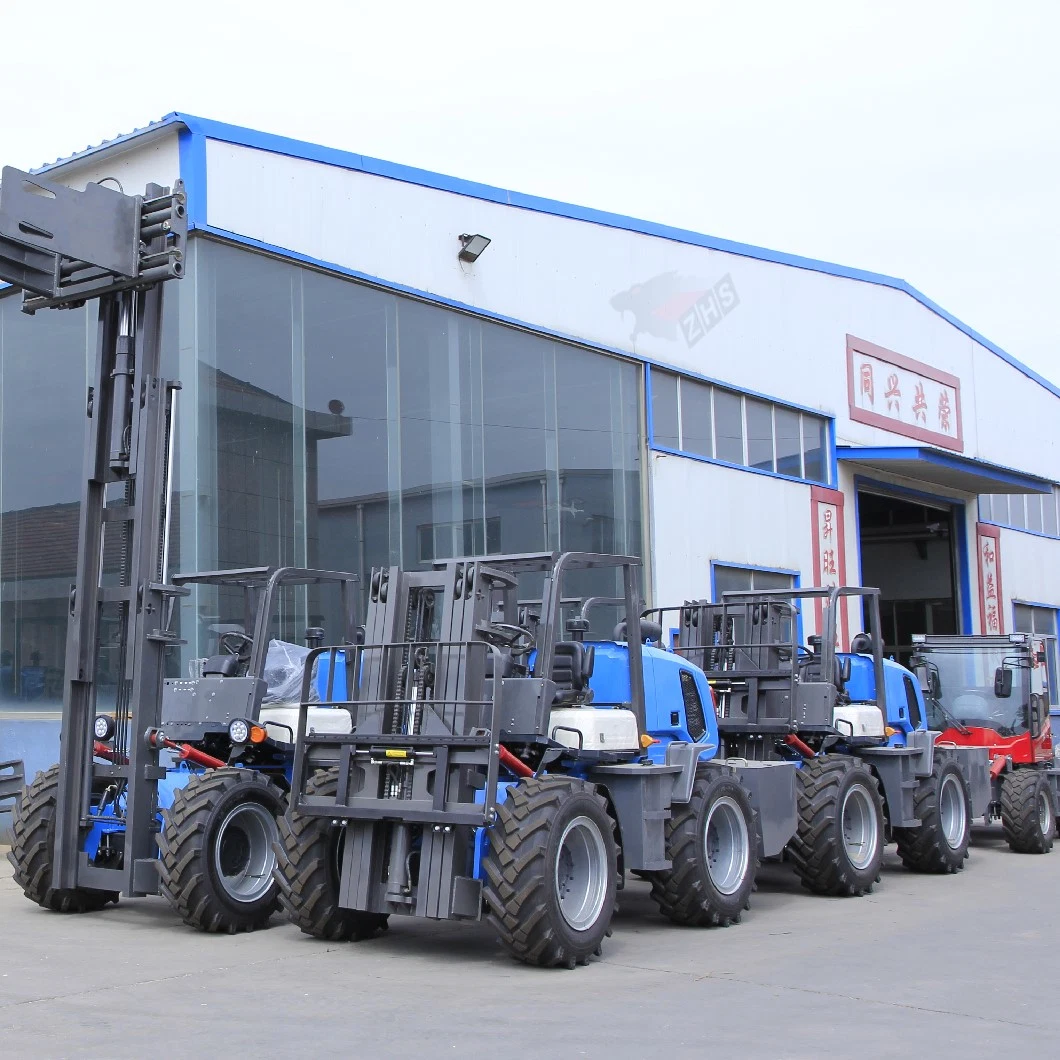 China 4X4 Drive Forklift de la carretera tracción a las cuatro ruedas todos Equipo de manipulación de la carretilla elevadora de terreno 6 M manipulación de almacén aplicable