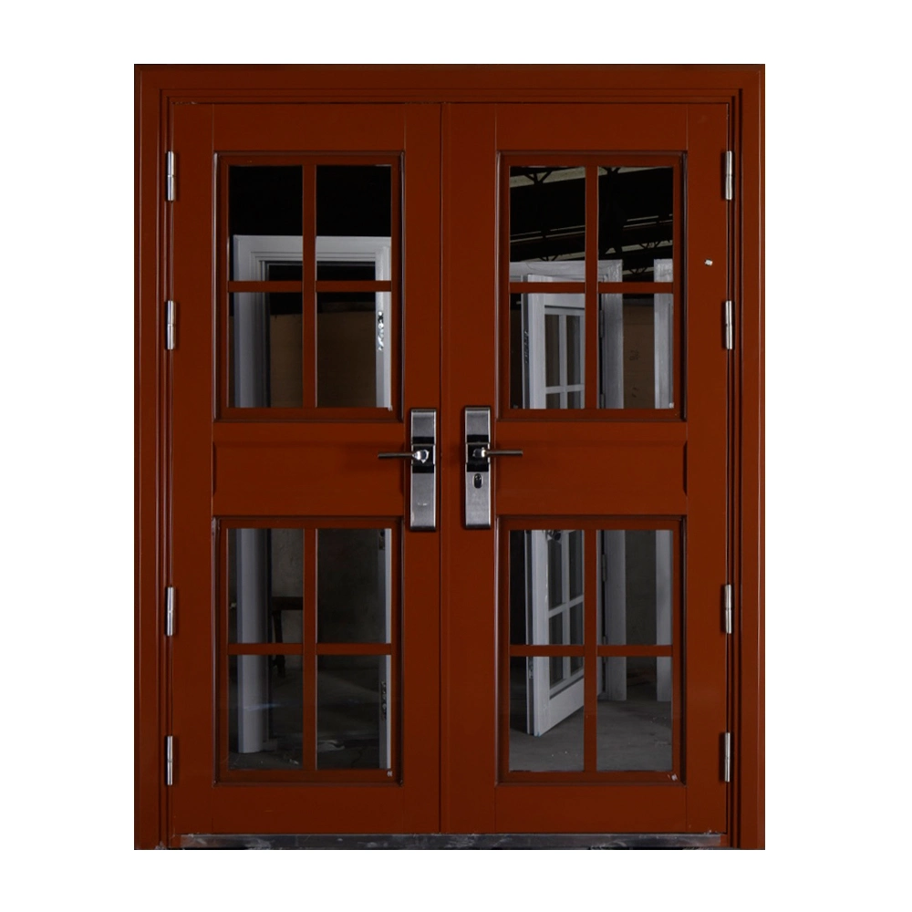 Top Selling Main Entrance French Door Wrought Iron Solid Wood Luxury Timber Original Factory Wood Customize