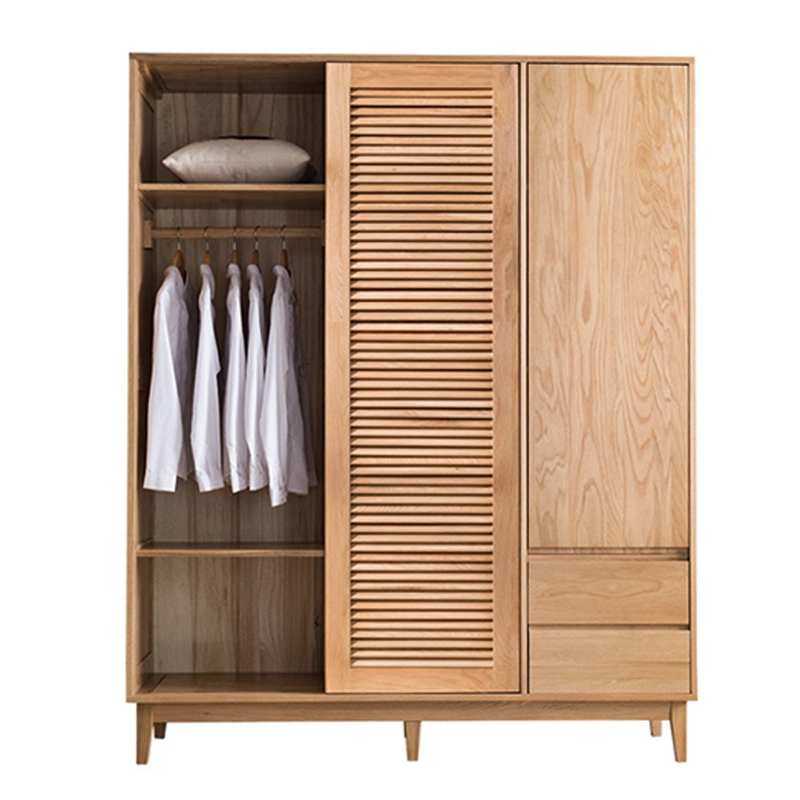 De estilo japonés de los países nórdicos de madera maciza Muebles de dormitorio simple en el armario de puerta corrediza de roble blanco armario Armario de almacenamiento Custom 0038