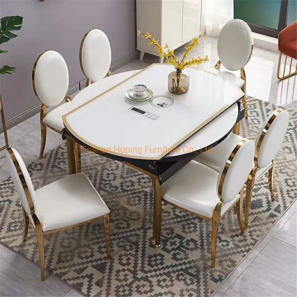 Chinese Furniture Modern Style Dining Table Living Room Stainless Steel Modern Furniture with Marble Top for Home Hotel Restaurant Tables