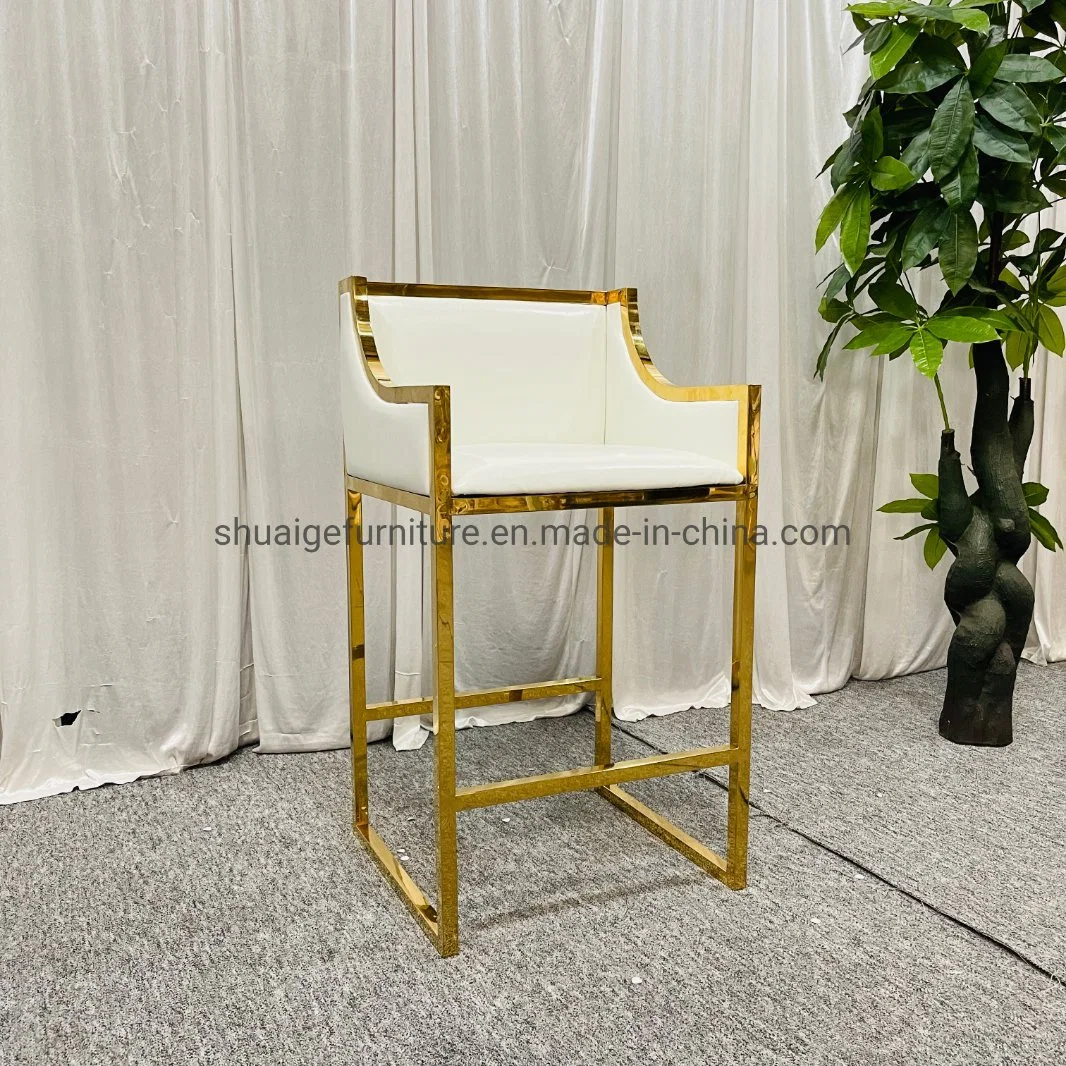 Good Quality Gold Metal White PU Leather Bar Stool Chairs