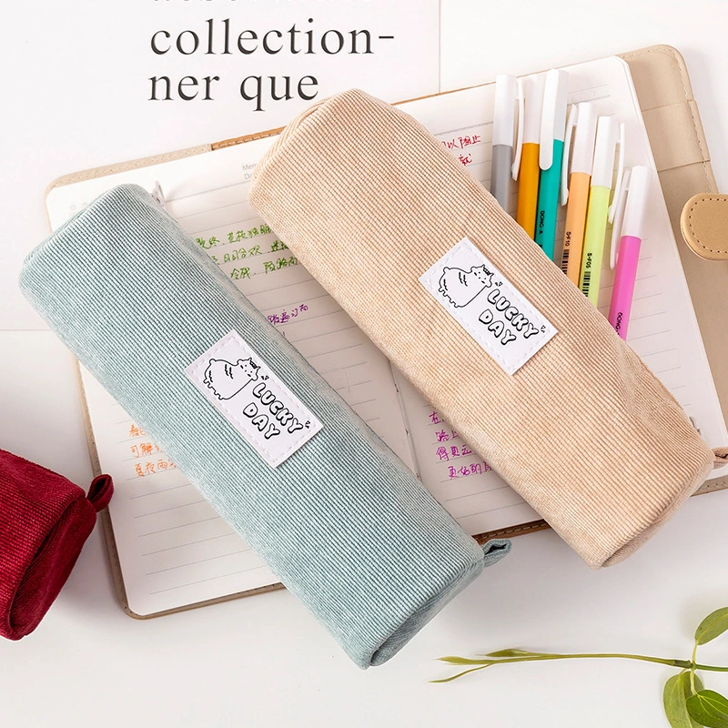 Literary Corduroy Pencil Case Ins Net Red Wind Creative Simple Pencil Case Student Storage Stationery Bag