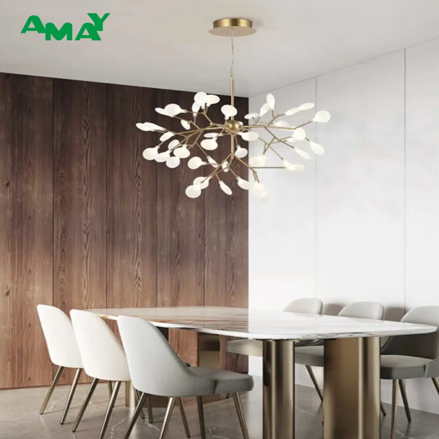 2023 formas inspiradas en las flores Chandelier de Oro de vidrio para Living Room