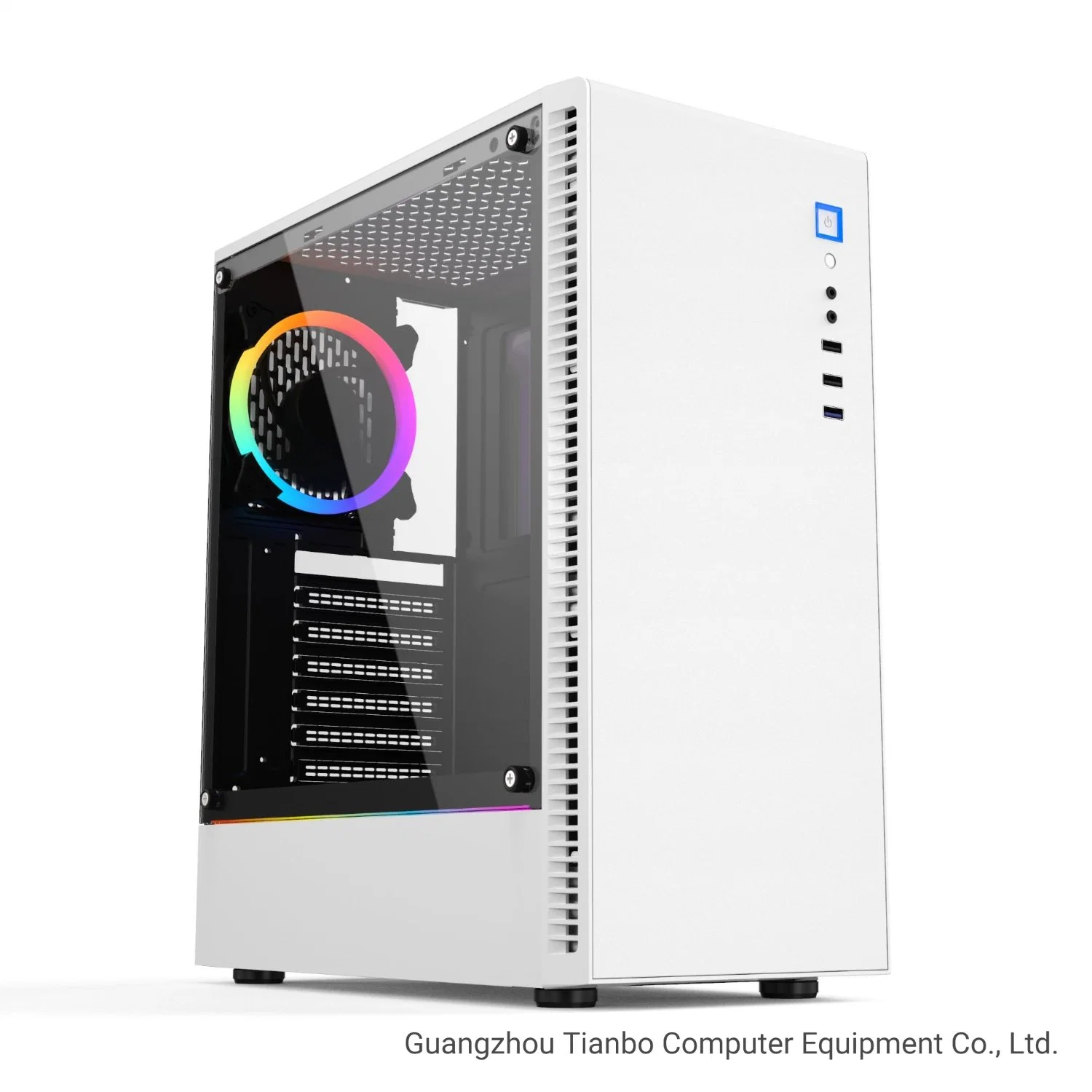 ATX PC Case with Classic Metal Front, Side RGB LED Strip and RGB Fans Original Factory Computer Case