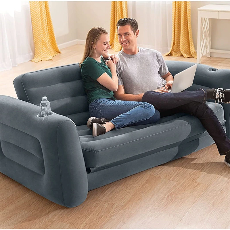 2-in-1 Inflatable Flocking Sofa Living Room Sofa-Bed Pull-out Inflatable Bed