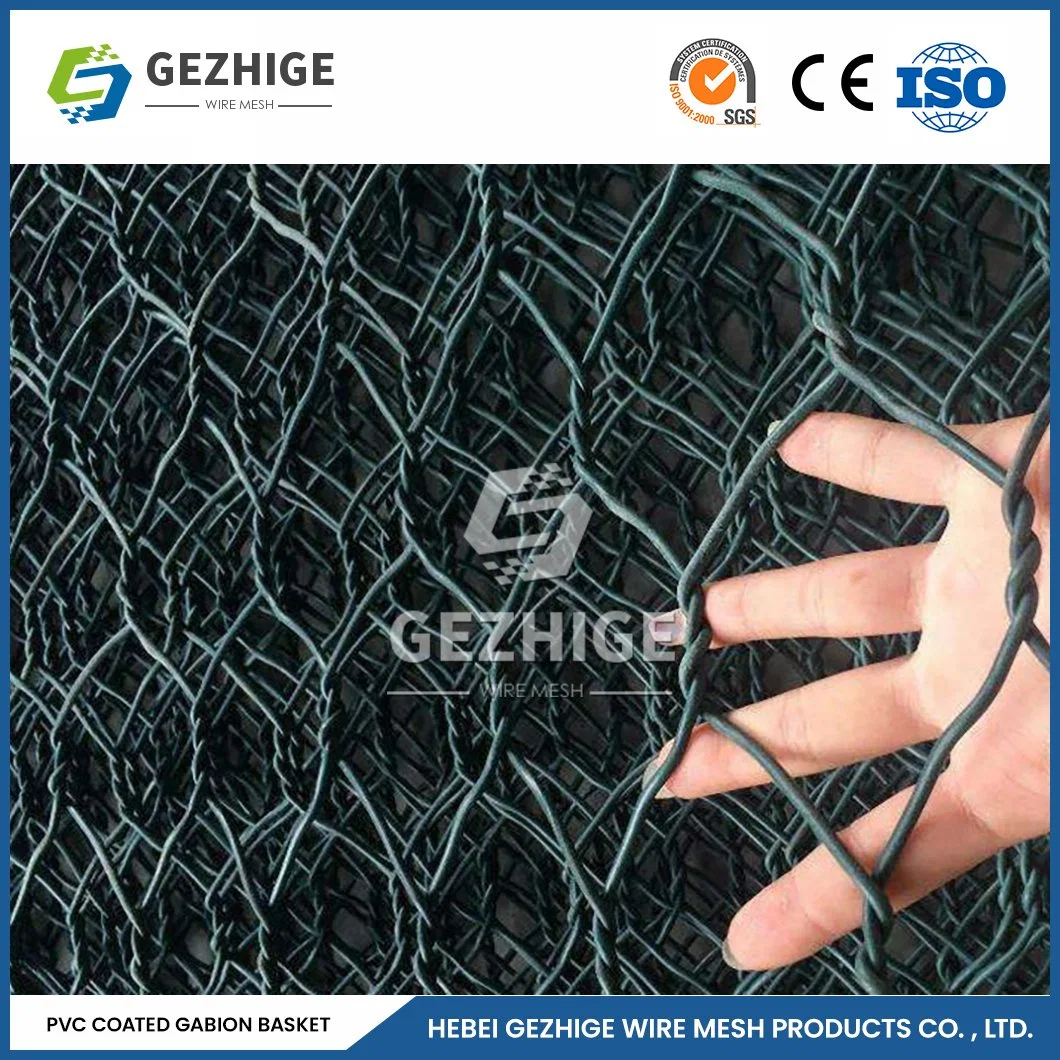 Gezhige 60X80 mm Gabion Basket Hexagonal Mesh 4.0mm Selvedge Wire Thickness Galvanized/ PVC Coated /Gabion Wire Mesh China Iron Wire Mesh Hexagonal Gabion Wall