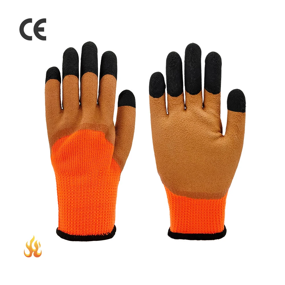 Venta en caliente caucho suave látex recubierto Guante de arrugas Negro Naranja Cocina Hogar Jardín de inmersión hombres de trabajo a máquina guantes