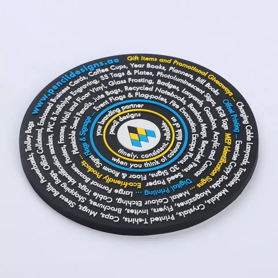 Conception personnalisée de gros prix d'usine ronde caoutchouc PVC coloré Coaster Tapis de coupe