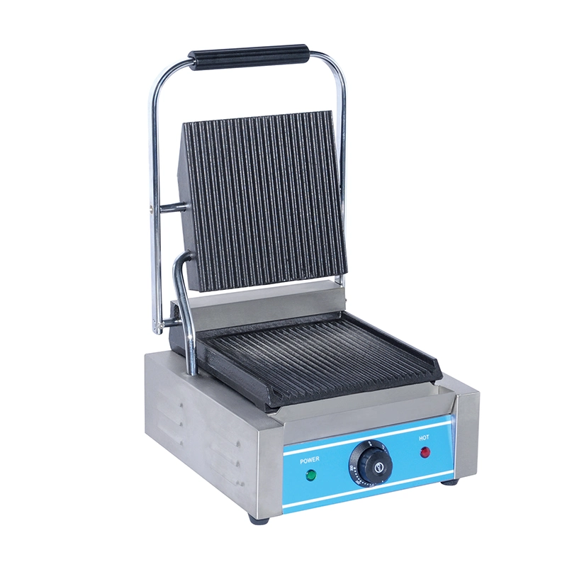 Single Plate Half Grooved Contact Panini Grill for Kitchen