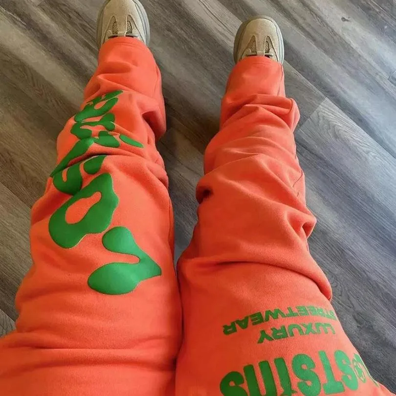 Оптовая торговля моды флис плотной хлопковой Puffy прямой ногой мужчин Sweatpants печати Custom 3D-насадка уложено печати мужчин сшивания скобками брюки для мужчин женщин