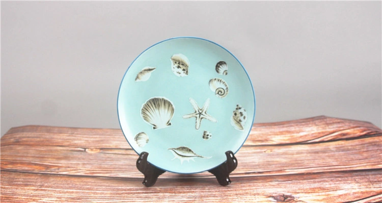 P005-B Vintage Wall Decor Decorative Plate Ceramic Blue Round Plate Home Decor Items for Living Room