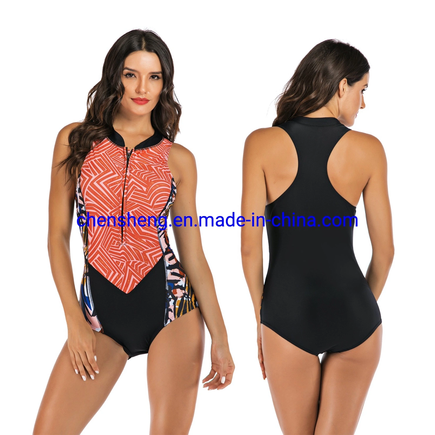 One Piece Swimsuit V Neck Swimwear Women Print Floral Bathing Suit Surfing Wear for Boat Fishing