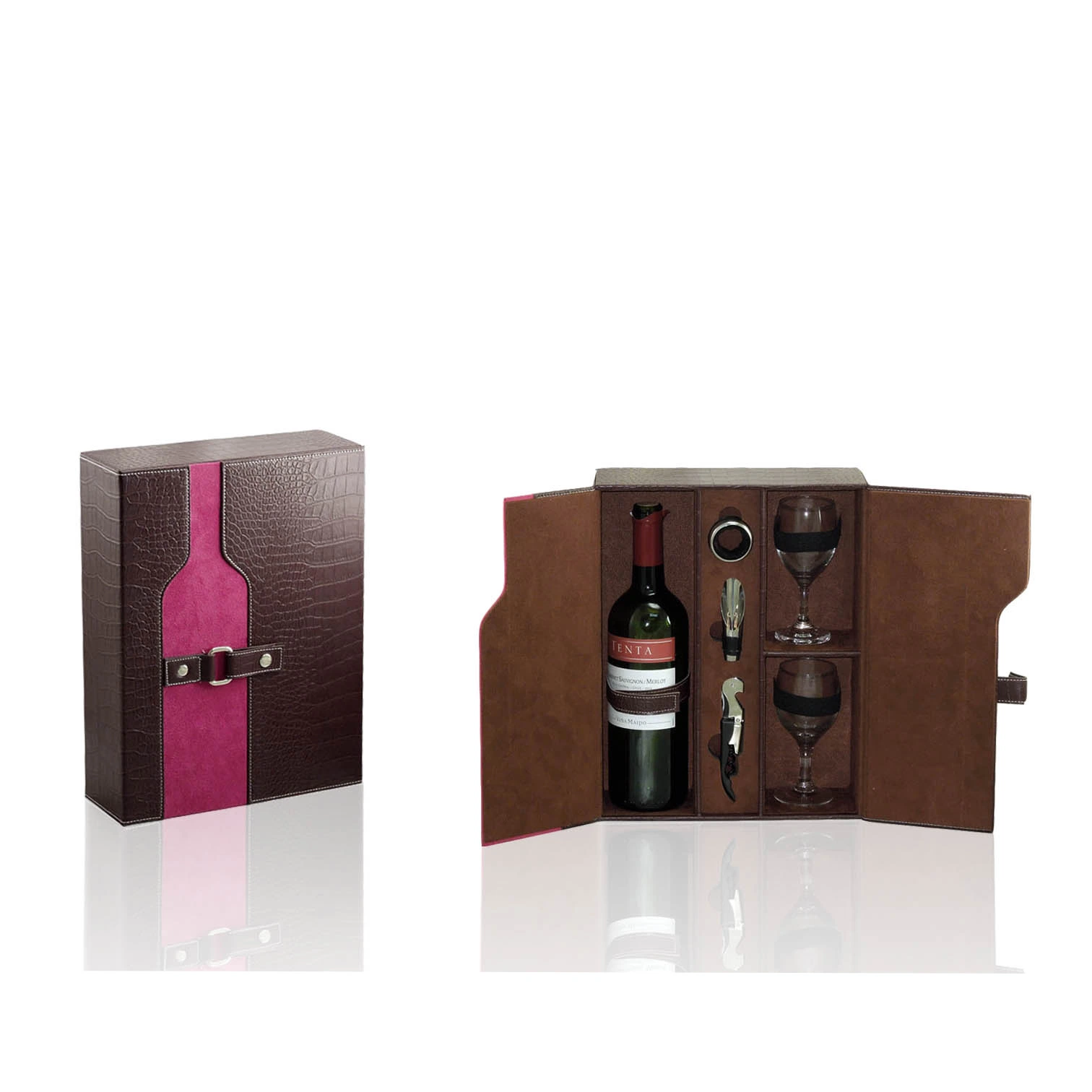 Elegant Pattern Design PU Leather Wine Case (5730)