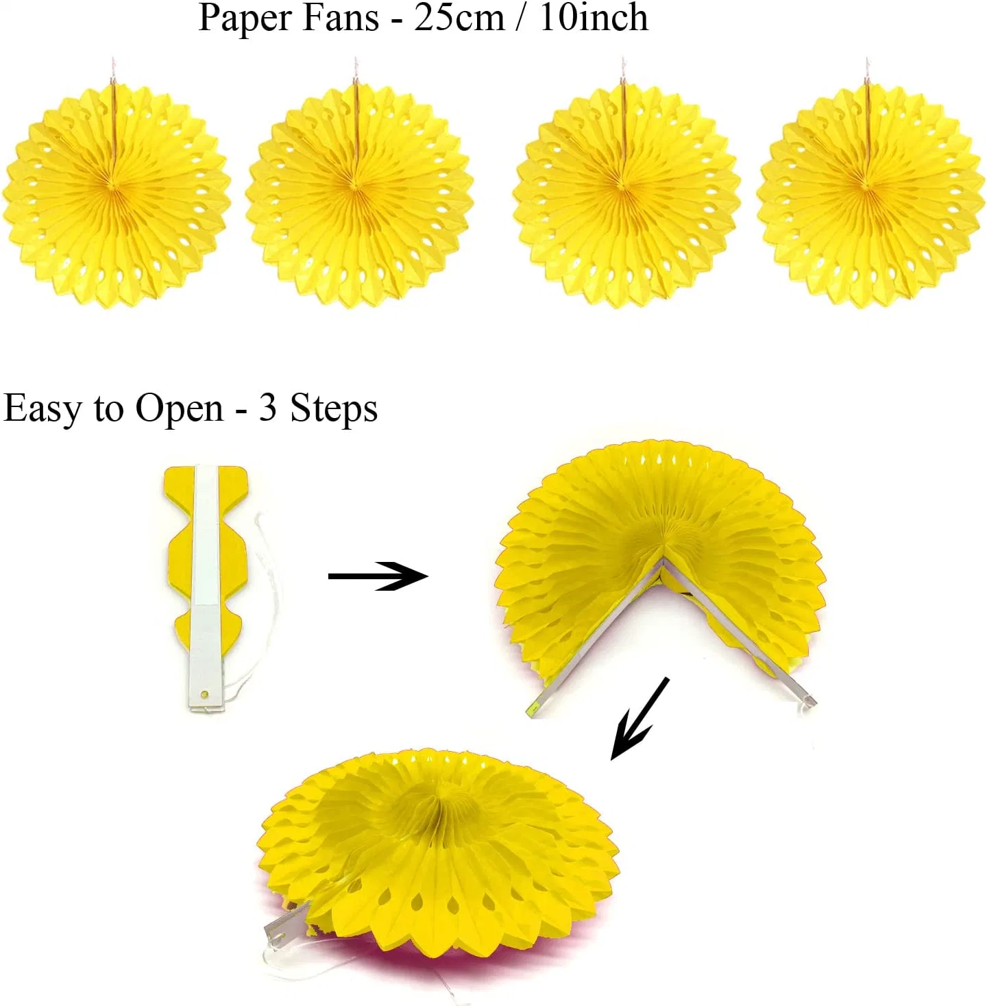 21 PCS Yellow Hanging Paper Fans POM Poms Flowers, Garlands String Polka DOT and Triangle Bunting Flags for Birthday Baby Shower Wedding Party Decorations