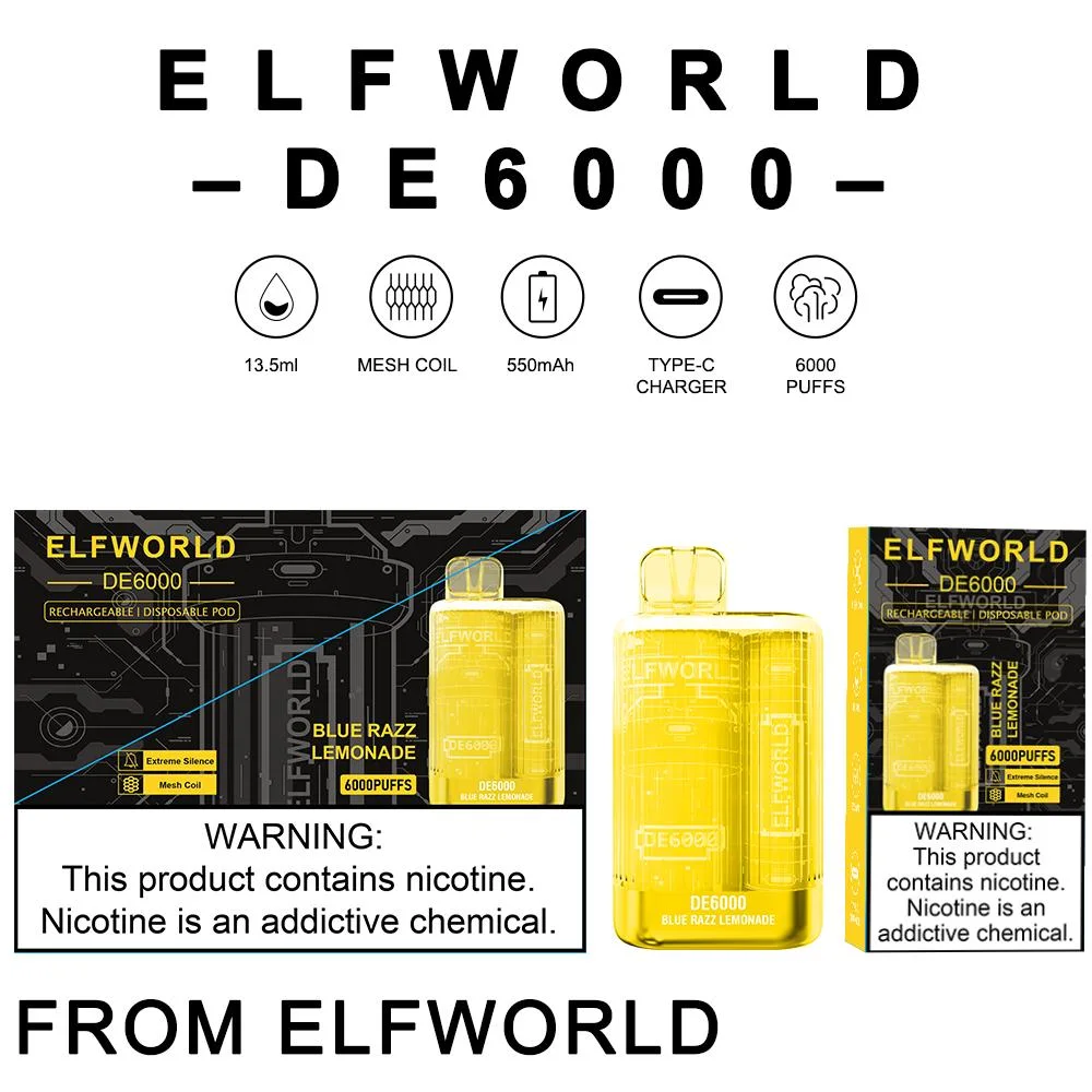 Одноразовый испаритель Ecig Elf World De 6000 Elfworld Pen Lost 0% 2% 3% 5% никотин Pi9000 E Прикуриватель ORION Перо Оптовый I Vape Te5000 Mo5000 Puff Vape бар