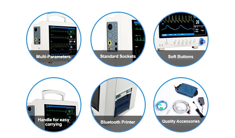 12.1 Inch Color TFT 5-Lead Ech Cardiac Patient Monitor 6 Parameter Vital Sign Patient Monitor CE Approved