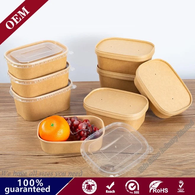 Disposable Safe Microwave Craft Leakproof Hard Paper Food Packaging Containers Delivery Box Rectangle Paper Bowl with Lids