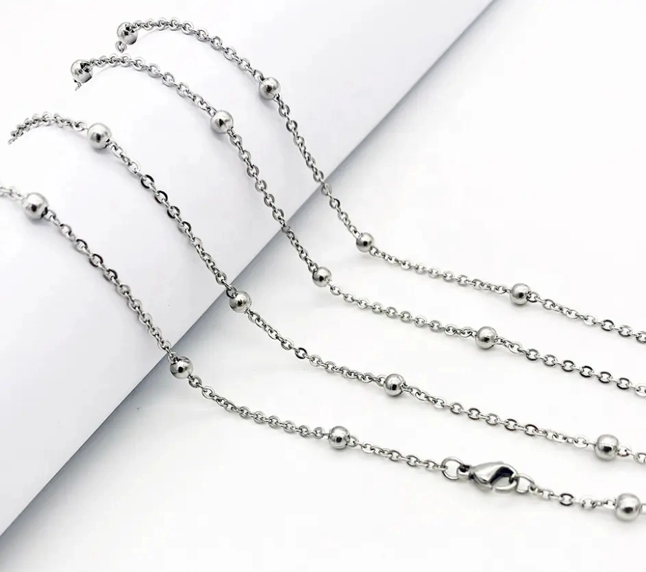 Stainless Steel Chain 1.2mm/1.5mm/2.0mm Flat Cross Bead Chain Necklace