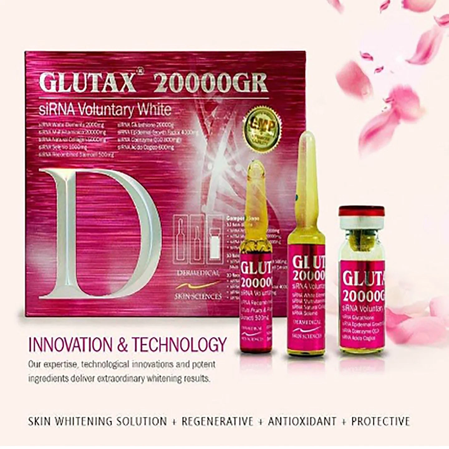 1800000 Glutax 20000 véritable de la glutathion les produits de blanchiment de foudre d'injection de la glutathion Luthione d'injection de vitamine C Curenex Melsmon Cindella