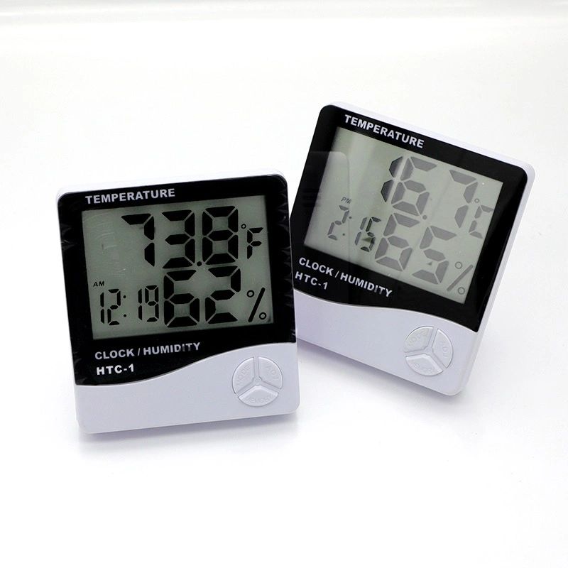 3 Zoll 1 LCD Digital Indoor Multi Thermometer Hygrometer Feuchtigkeitsmessgerät Uhr HTC-2