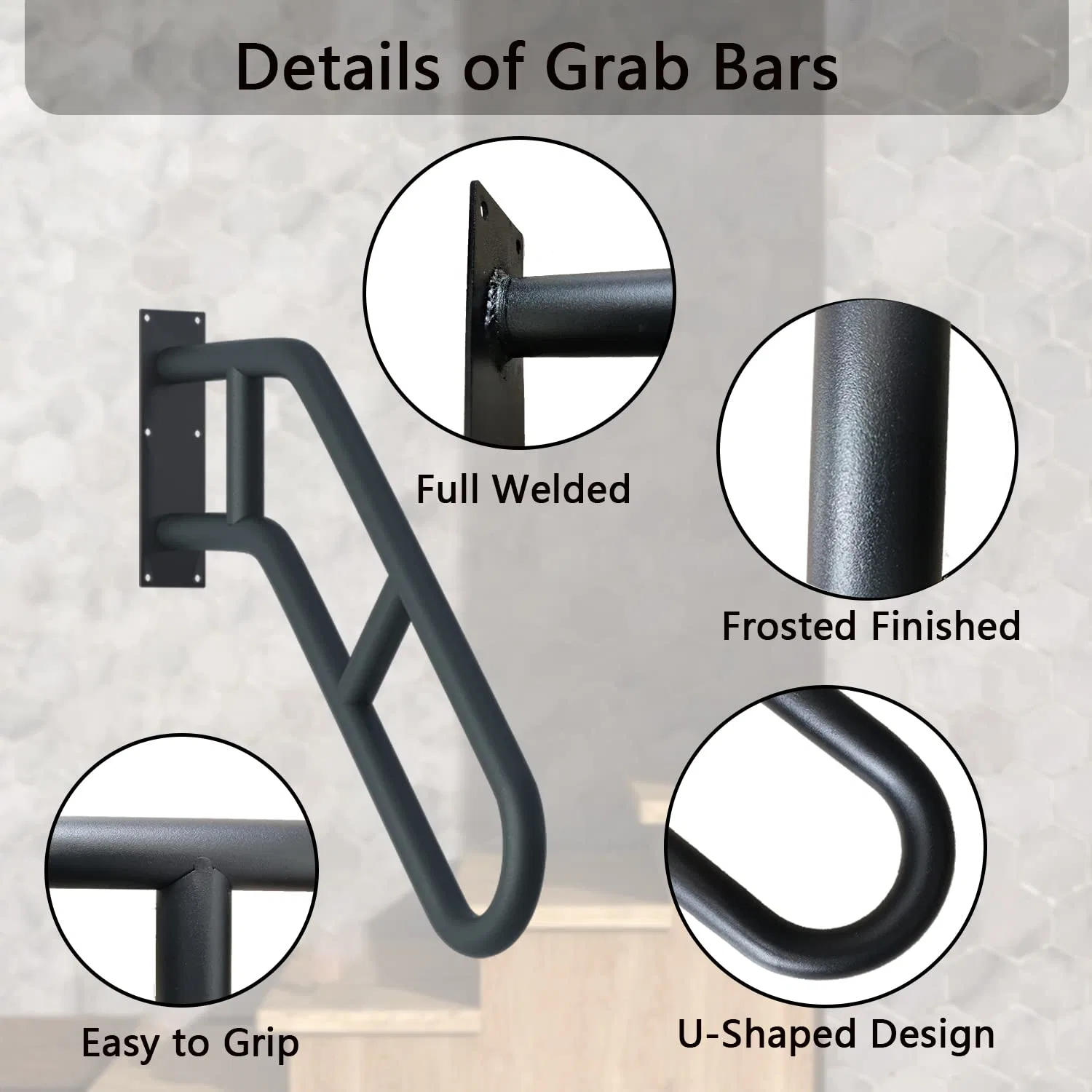 Jh-Mech Wall Mounted Safety Grab Bar Garden 1 to 3 Steps Stairs Hand Rail