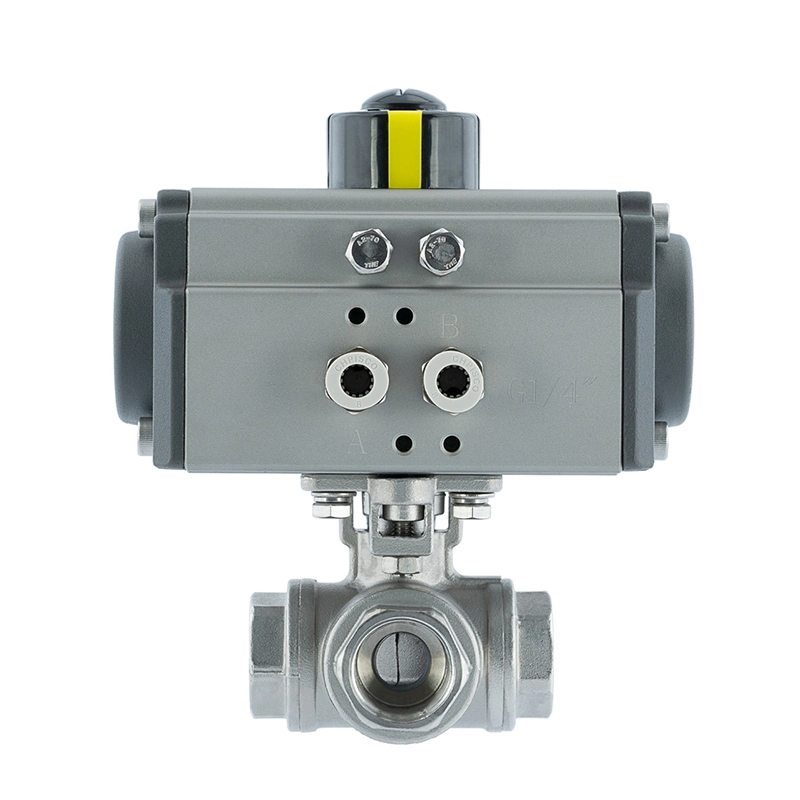 Stainless Steel 4-Way Pneumatic 2 Pieces Ball Valve